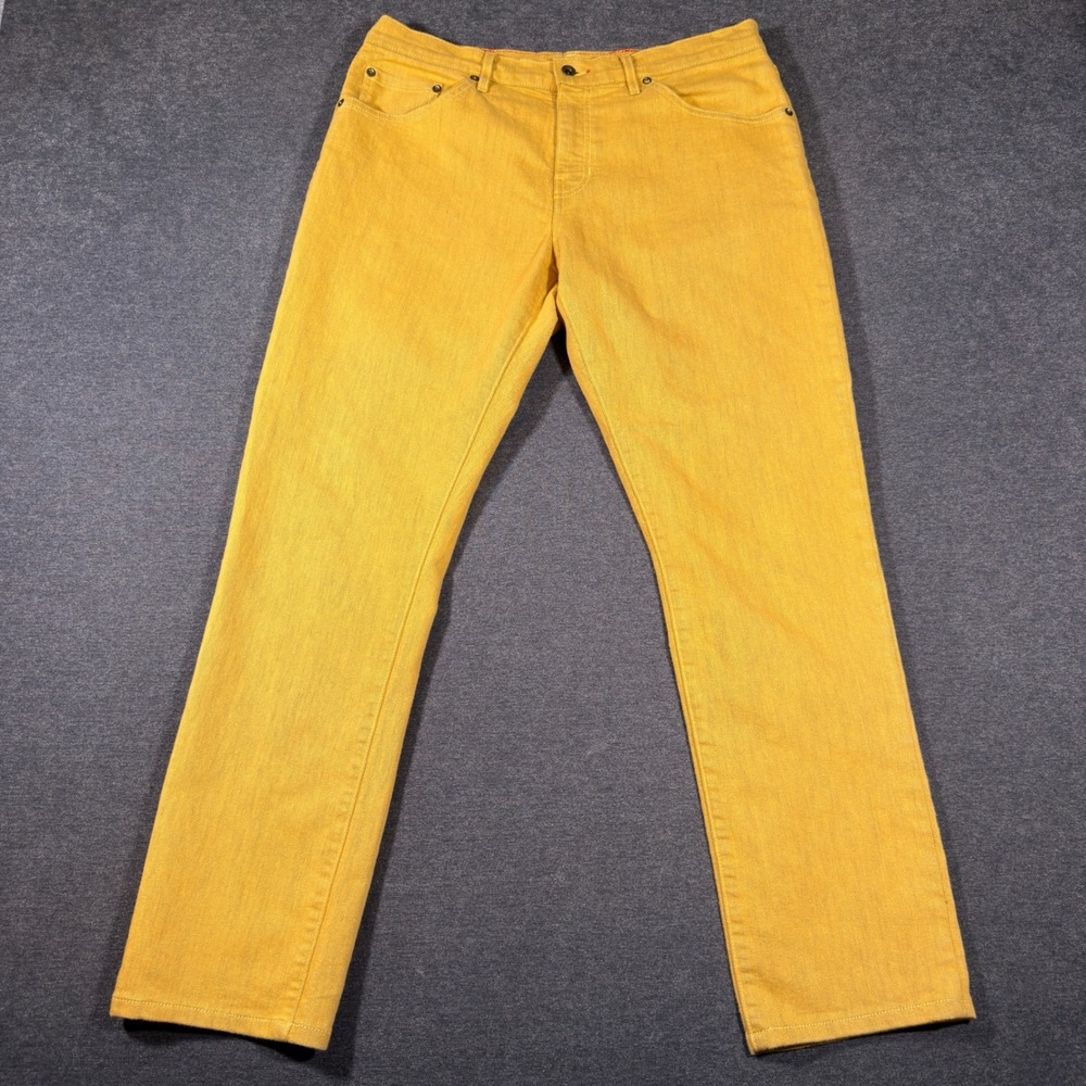 Raleigh Denim Workshop Martin Mens 34x30 Yellow Slim Straight Leg Jeans Stretch